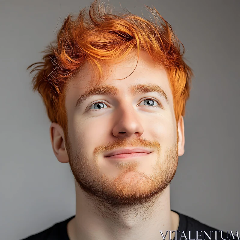 Young Man with Red Hair and Serene Look AI Image