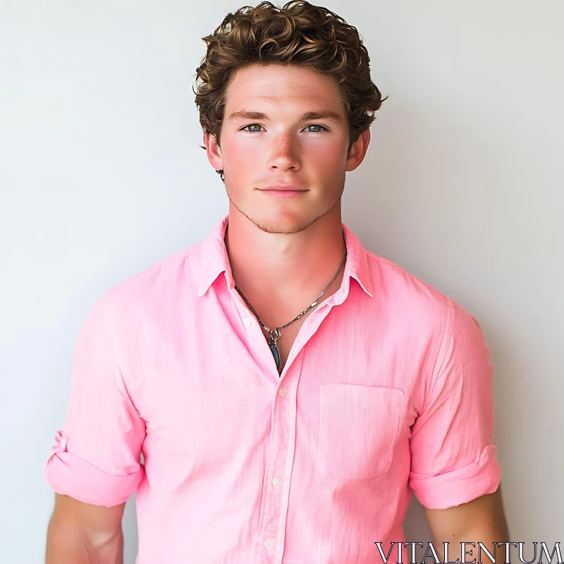 Casual Portrait of a Young Man in Pink AI Image