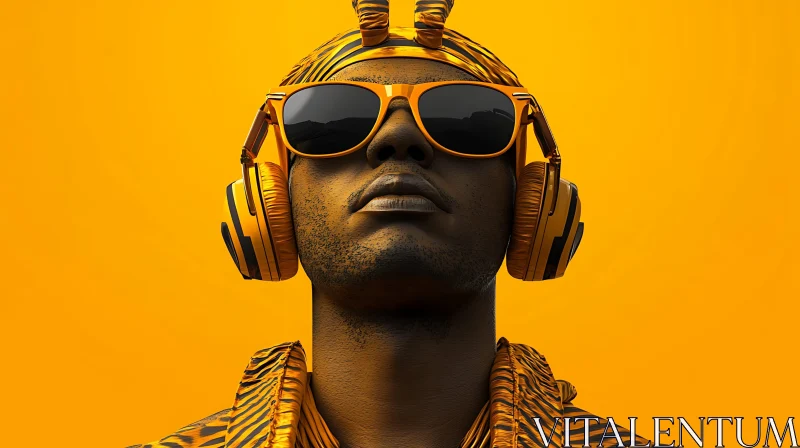 Stylish Portrait with Headphones and Sunglasses AI Image