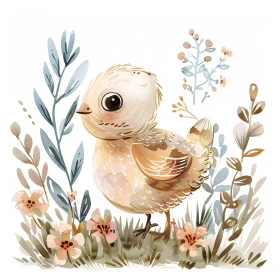 Delicate Chick with Pastel Flowers