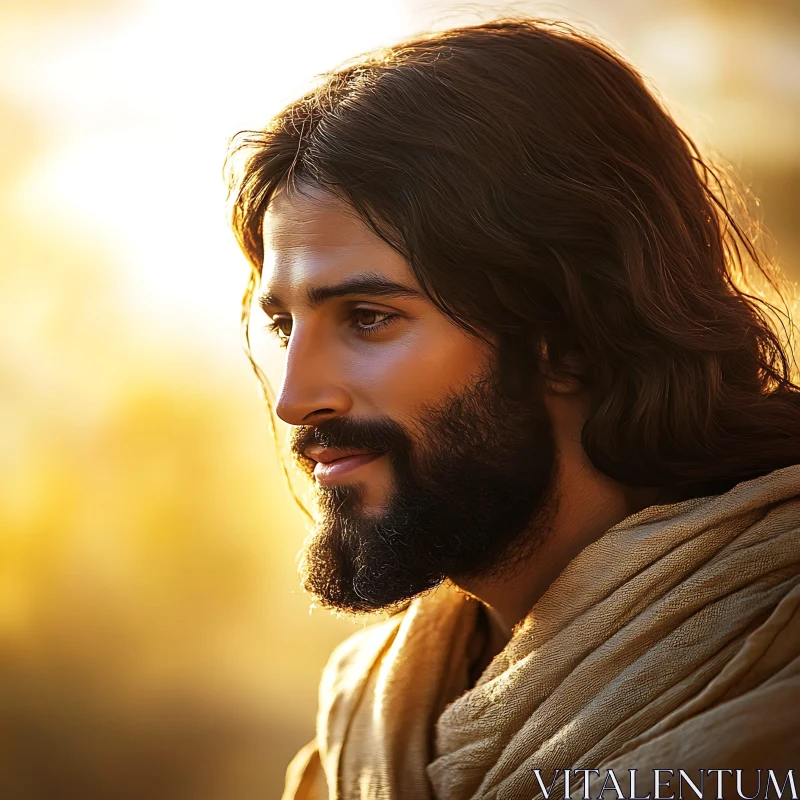 Gentle Man with Beard in Golden Light AI Image