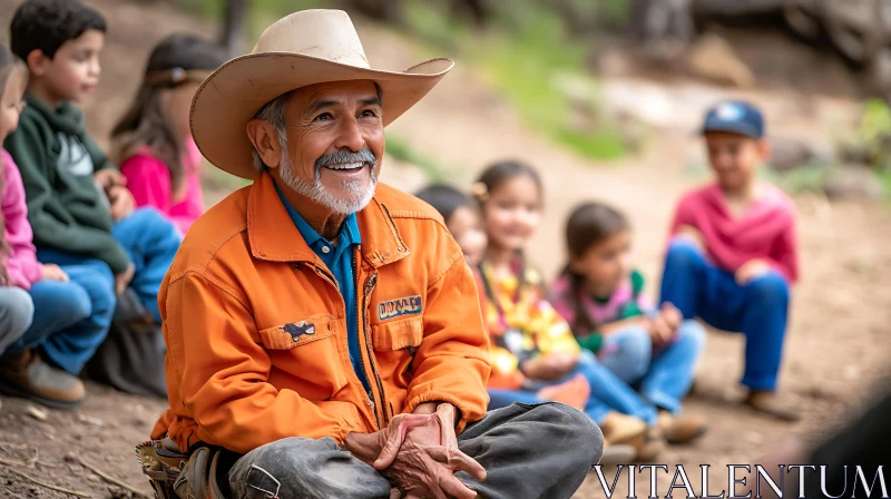 AI ART Elderly Man Engaging with Children Outdoors