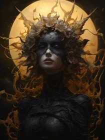 Ethereal Masked Portrait with Golden Swirls