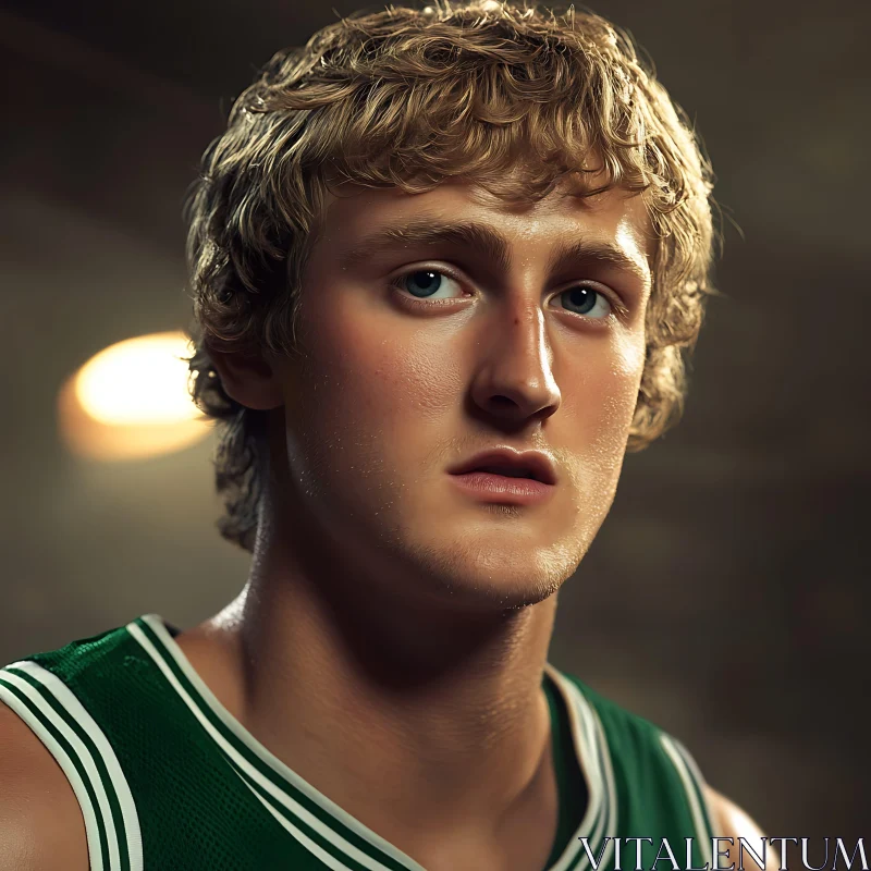 Focused Male Basketball Player Portrait AI Image