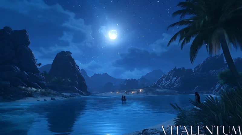 Serene Moonlit Night Scenery AI Image