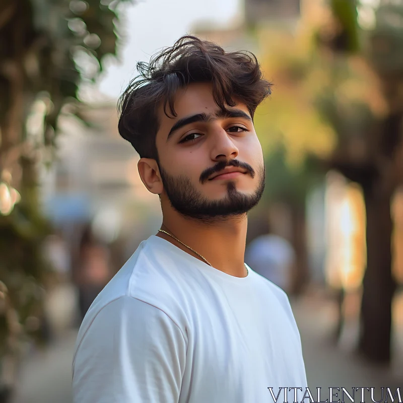 Young Man with Beard Outdoor Portrait AI Image