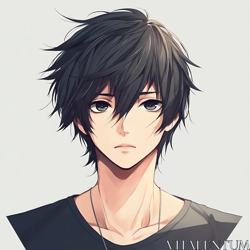 Digital Illustration of a Young Man in Anime Style AI Image