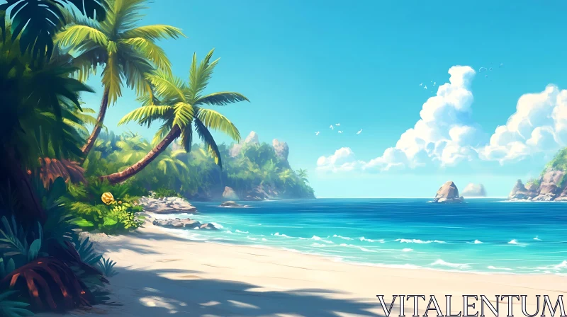 Tranquil Tropical Beach Landscape AI Image