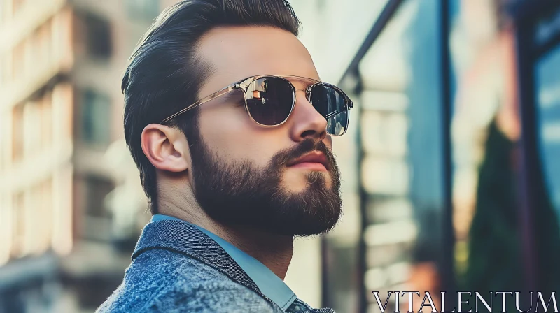 Confident Man in Sunglasses and Blue Jacket AI Image