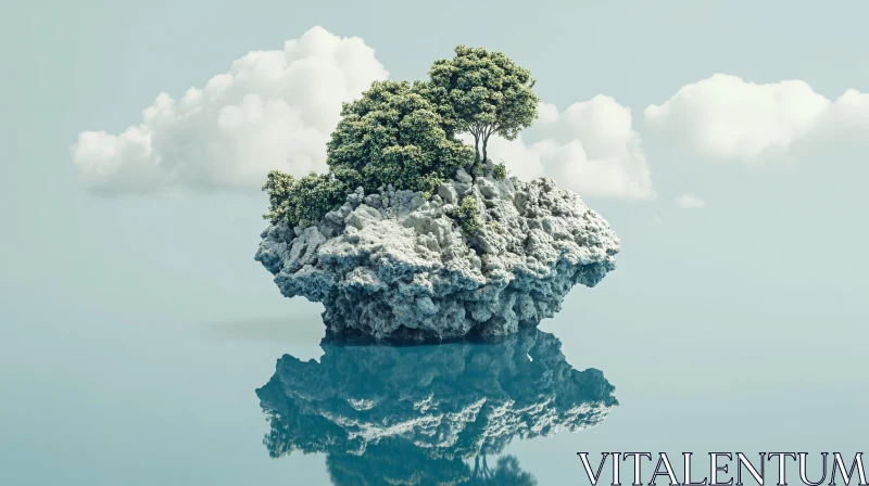 Tranquil Floating Island with Verdant Greenery AI Image