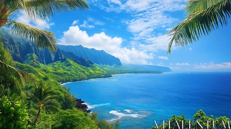 Serene Tropical Coastline Landscape AI Image