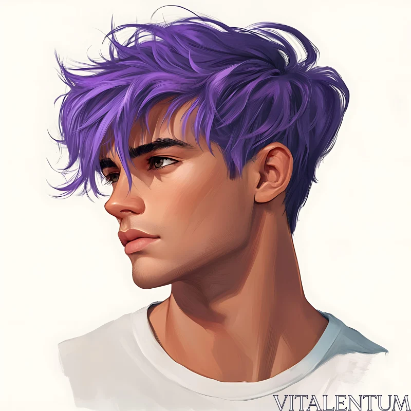 Artistic Male Portrait with Purple Hair AI Image