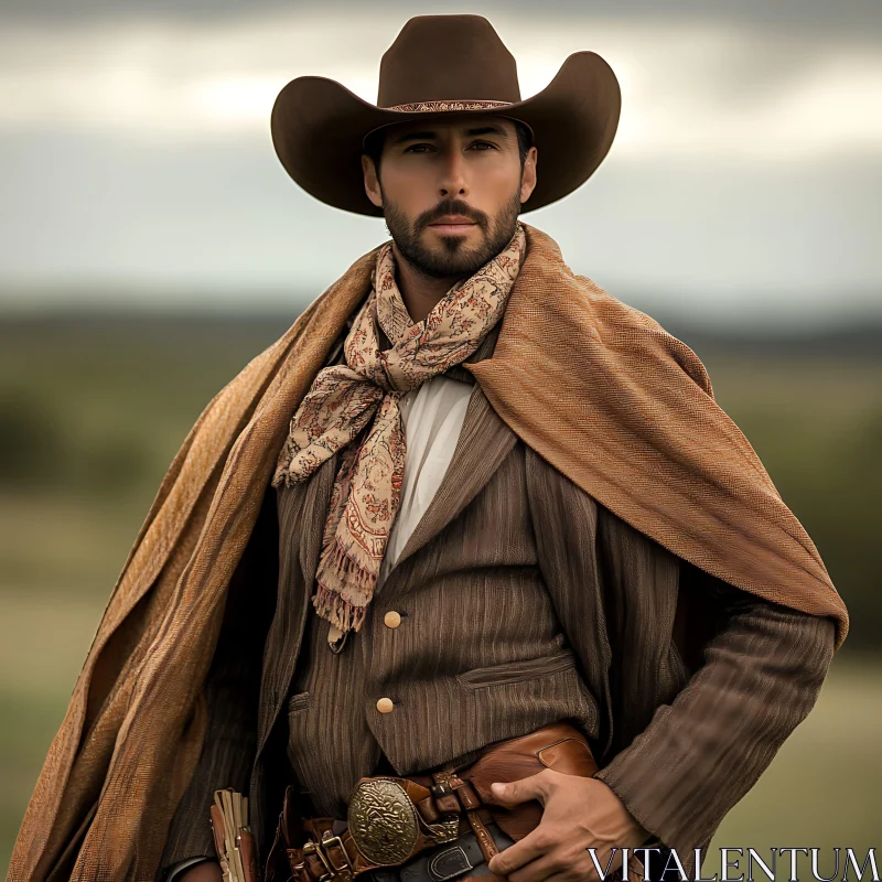 Western Fashion Cowboy Outdoor Portrait AI Image