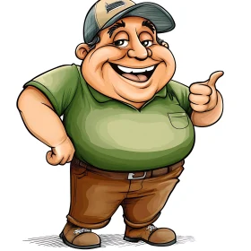 Happy Cartoon Figure in Green Shirt and Cap