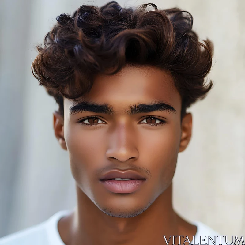 Young Man's Neutral Expression Close-Up AI Image