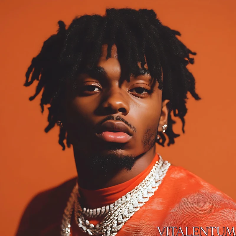 Man with Dreadlocks and Jewelry - Orange Backdrop Portrait AI Image