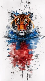 Expressive Tiger Face Art with Blue and Red Watercolors