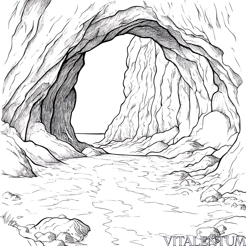 Mystic Cave Entrance with Detailed Rock Formations AI Image