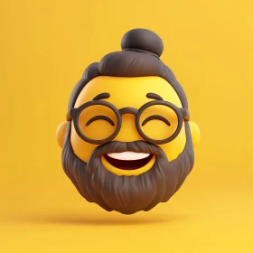 Cheerful 3D Emoji with Topknot and Glasses