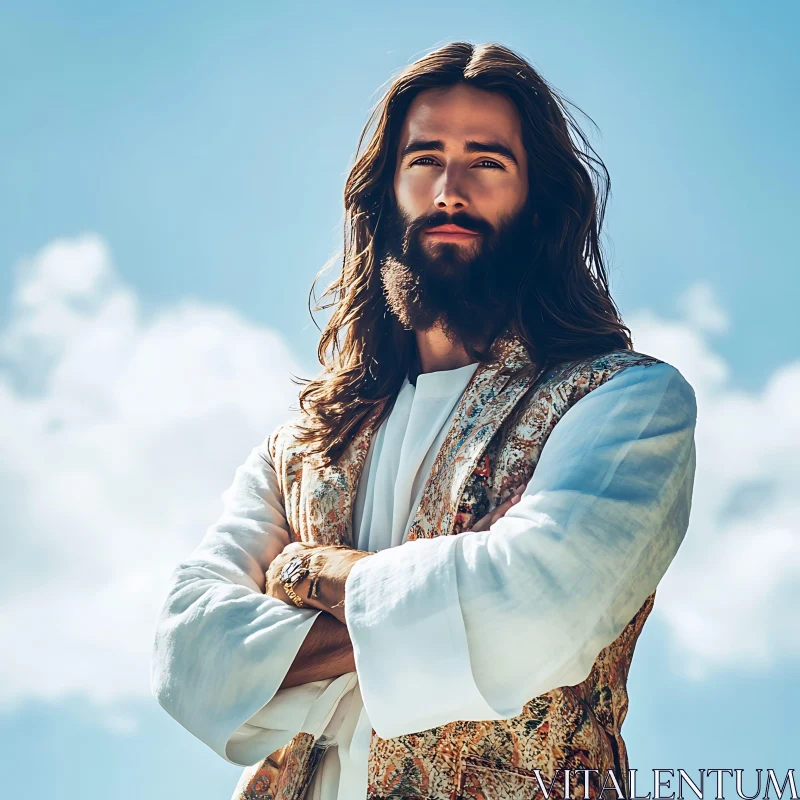 Bearded Man in Traditional Vest and Robe AI Image