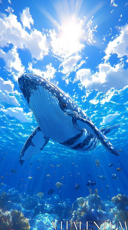 Serene Ocean Beauty: Whale and Sunlight AI Image