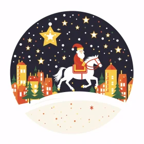 Santa Claus Rides Amidst Christmas Stars