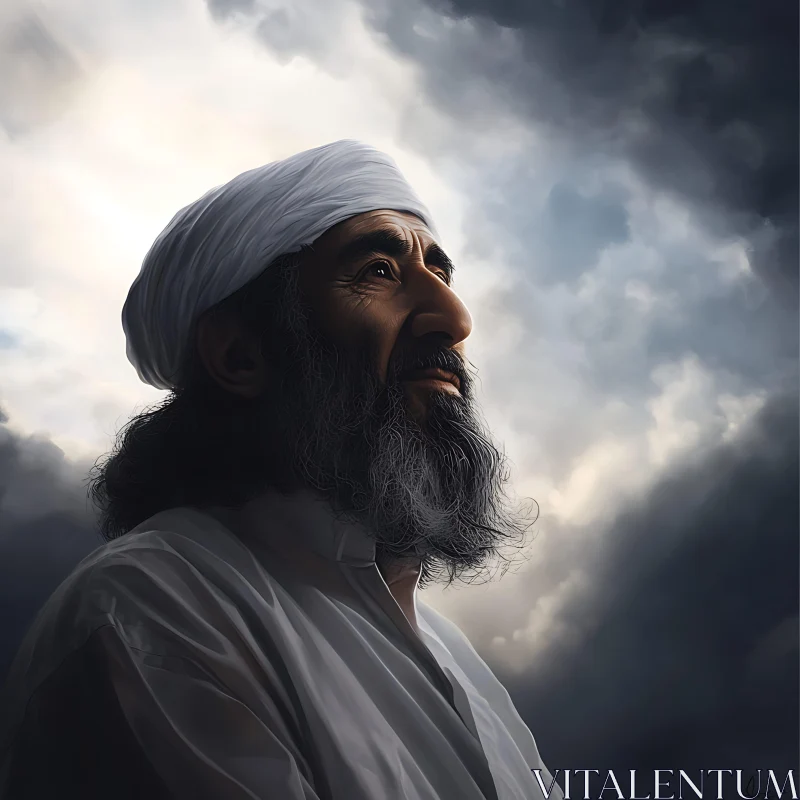 AI ART Elderly Man with Turban in Serene Sky