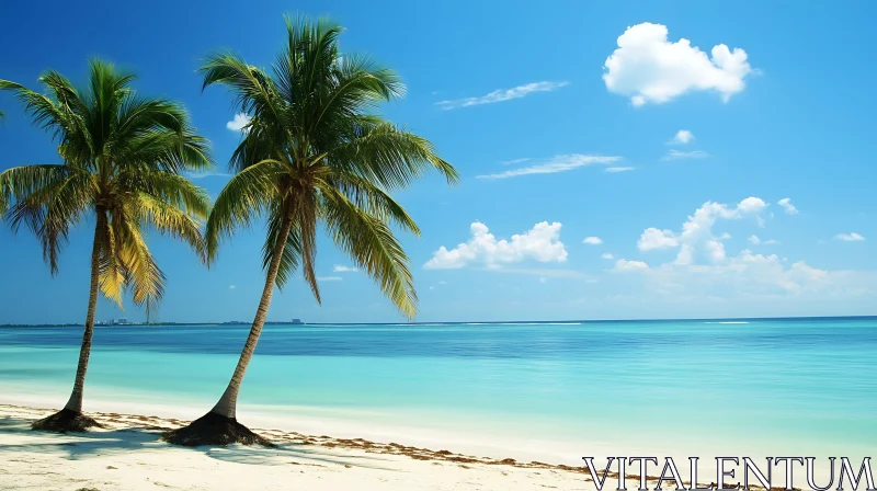 Serene Island Beach with Lush Palm Trees AI Image