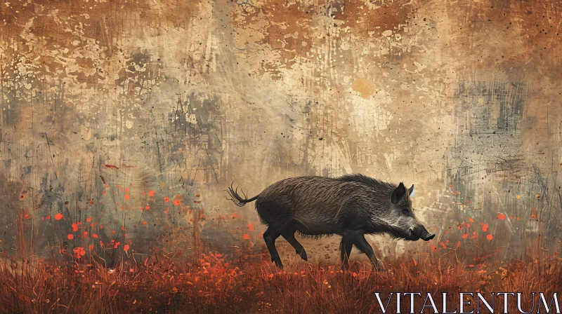 Wildlife Art: Boar in a Floral Field AI Image