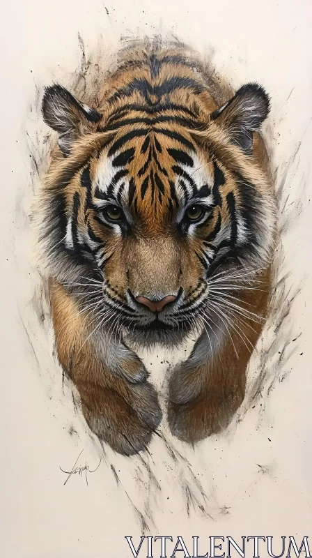 Tiger Leaping Toward the Viewer AI Image