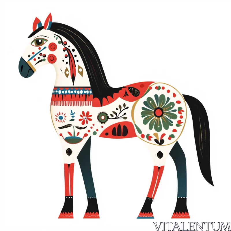 AI ART Floral Patterned Horse Artwork