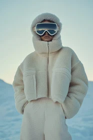 Stylish Winter Attire with Reflective Goggles