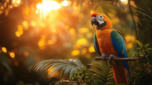 Vibrant Parrot Against Golden Background