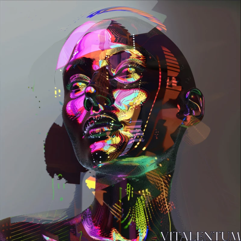 AI ART Surreal Neon Digital Face Art