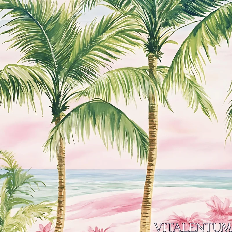 Palm Trees by the Ocean AI Image