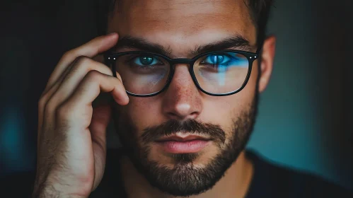 Man with Beard and Glasses Close-Up