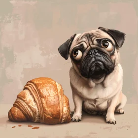 Endearing Pug and Giant Croissant