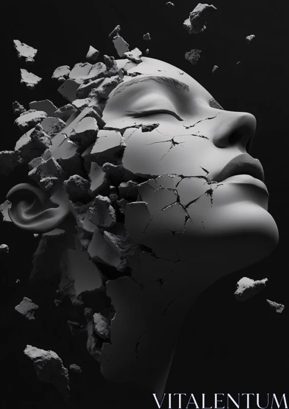 AI ART Surreal Fragmented Face in Monochrome Art