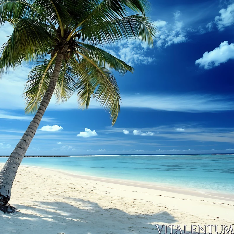 Tranquil Palm-Sheltered Seaside View AI Image