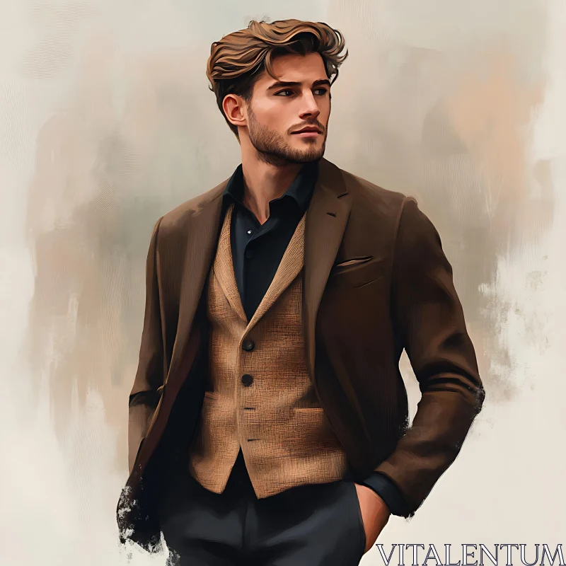 Sophisticated Man in Brown Attire AI Image