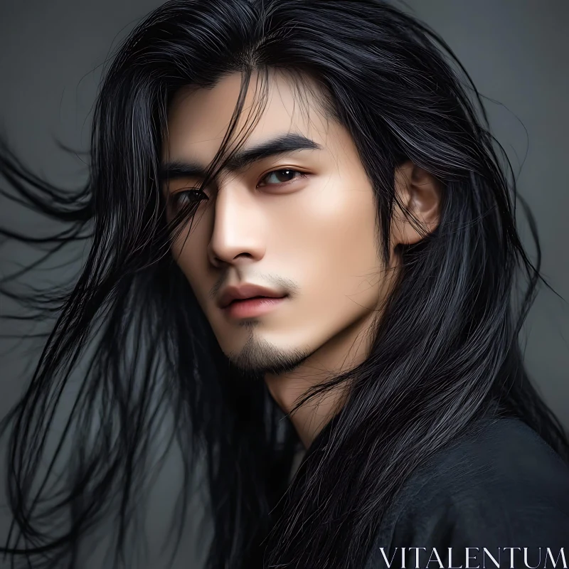 AI ART Detailed Man Portrait with Long Hair