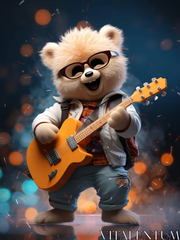 AI ART Furry Musician Bear with Electric Guitar