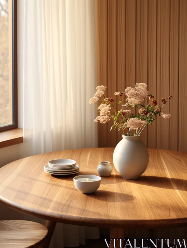 Serene Sunlit Dining Table Decor AI Image