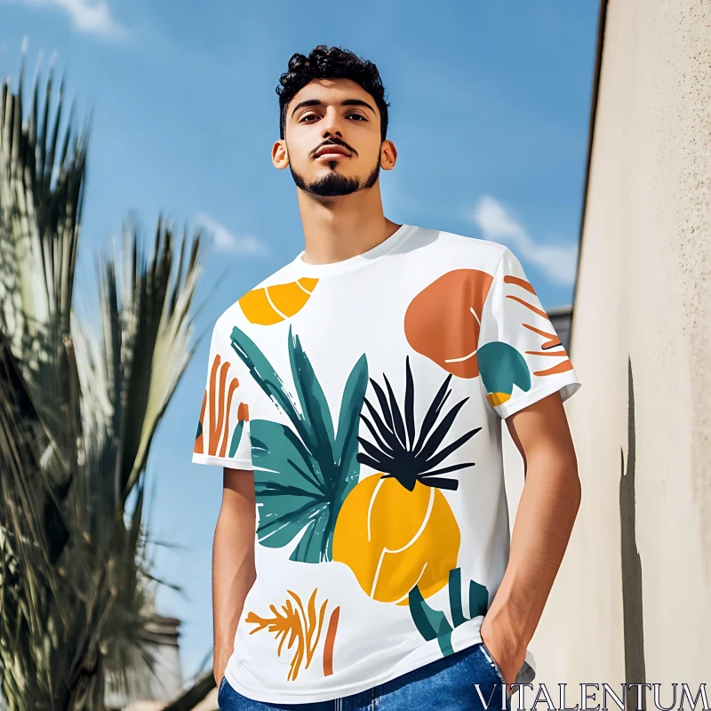 Fashionable Tropical Print T-Shirt AI Image