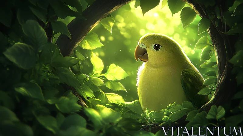 AI ART Vivid Parrot Amidst Leaves