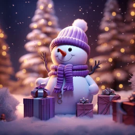 Festive Snowman in a Snowy Holiday Setting