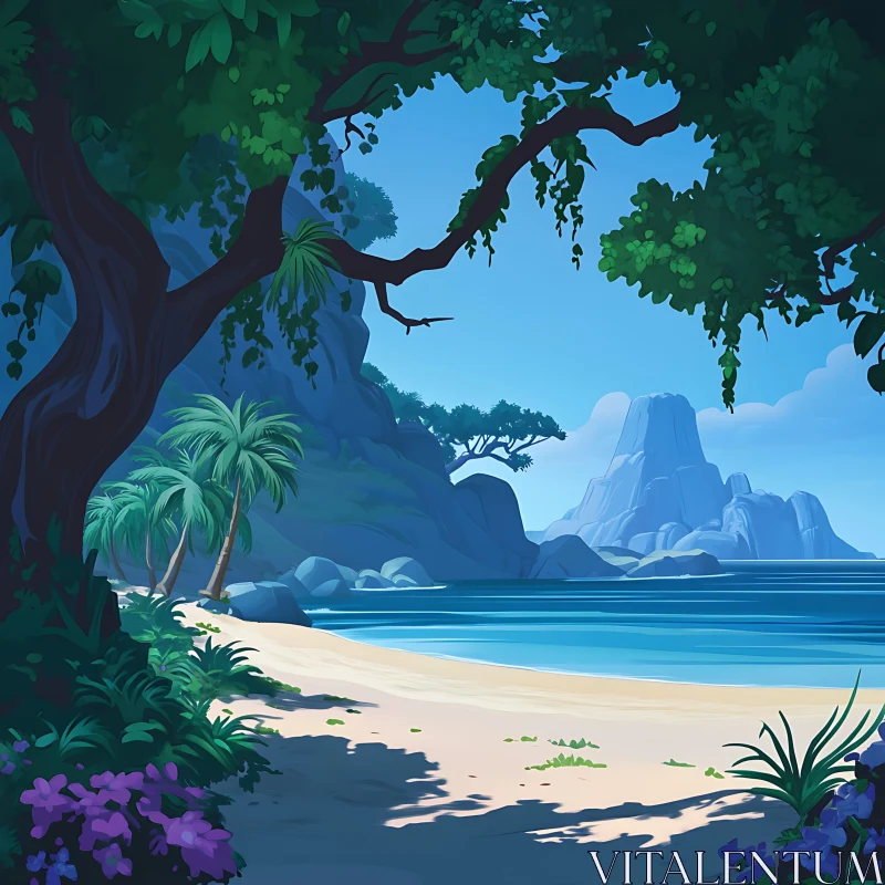 Serene Tropical Beach Landscape AI Image