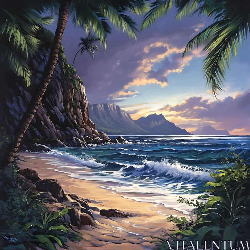 Serene Tropical Coastline at Dusk AI Image