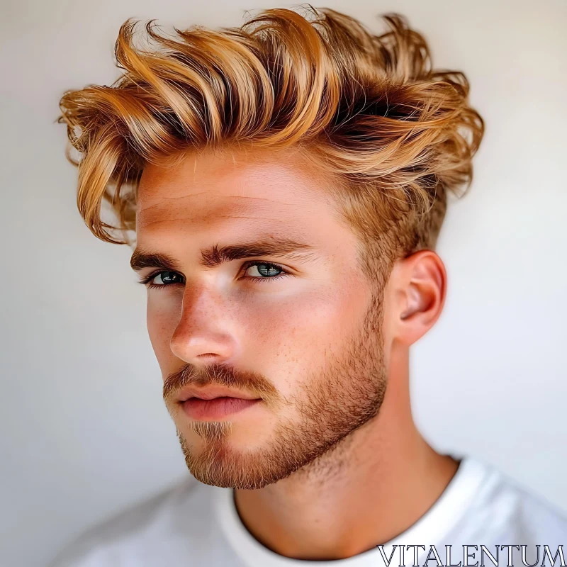 Close-Up Male Portrait with Blonde Hair AI Image