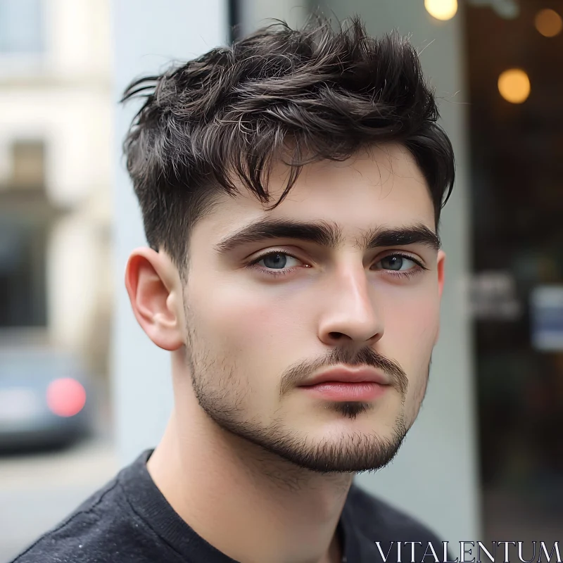 Portrait of a Serious Young Man in Urban Setting AI Image